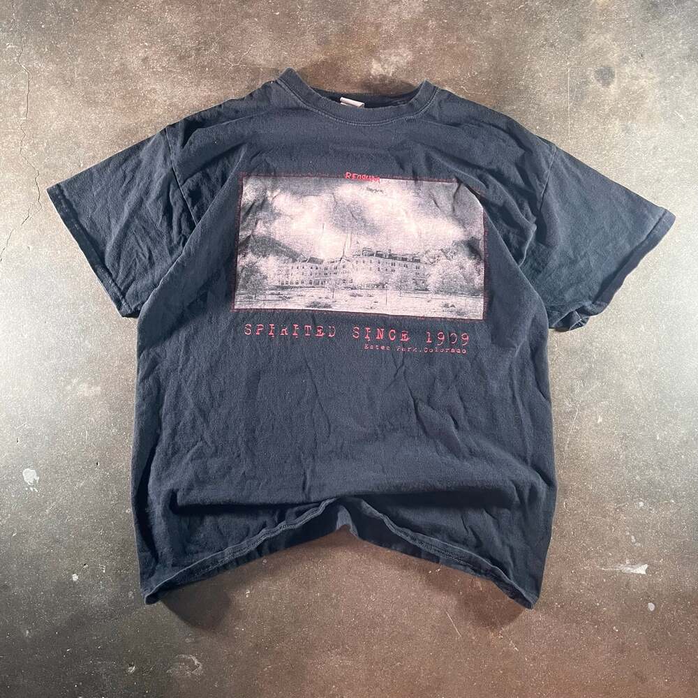 y2k the shining redrum estes park horror styles black graphic t-shirt mens large